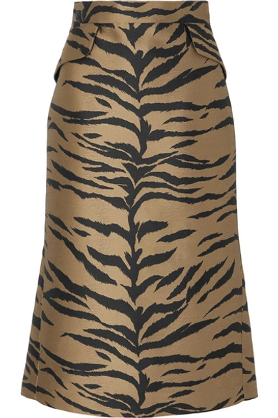 Shop Carolina Herrera Tiger-jacquard Midi Skirt In Brown