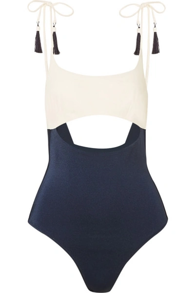 Shop Emma Pake Guilia Cutout Two-tone Swimsuit In Navy