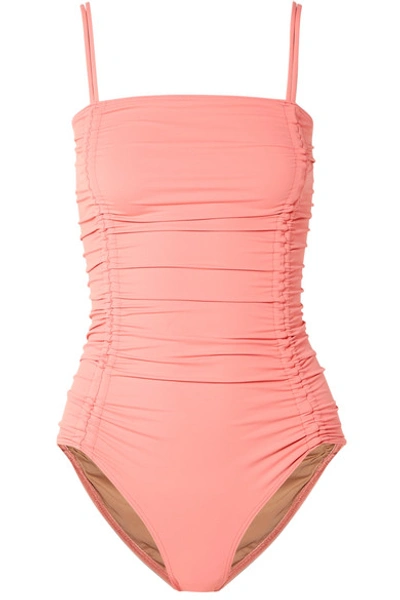 Shop Three Graces London Helena Ruched Swimsuit In Pink