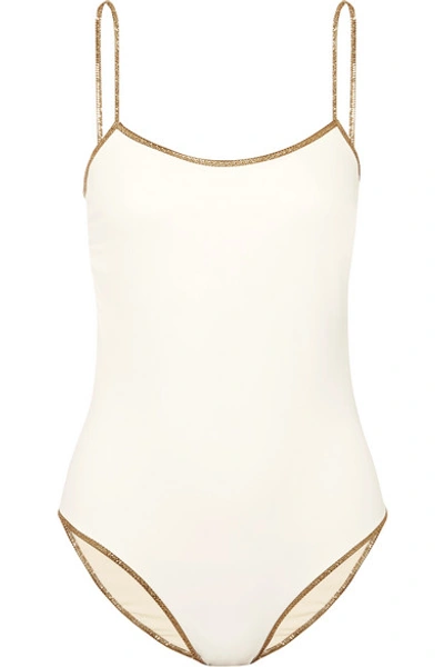 Shop Tooshie Bridgehampton Reversible Lurex-trimmed Swimsuit In White