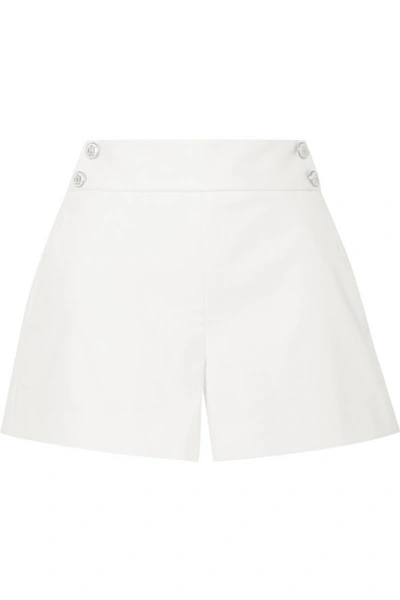 Shop Veronica Beard Kimm Button-embellished Cotton-blend Shorts In Ivory