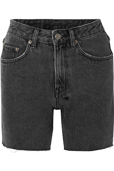 Shop Ksubi Racer Frayed Denim Shorts In Charcoal