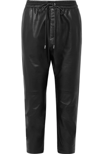 Shop Nili Lotan Monaco Leather Straight-leg Pants In Black