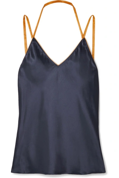 Shop Helmut Lang Tulle-trimmed Satin Camisole In Midnight Blue