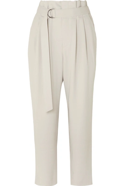 Shop Brunello Cucinelli Belted Cropped Wool-blend Gabardine Tapered Pants In Beige