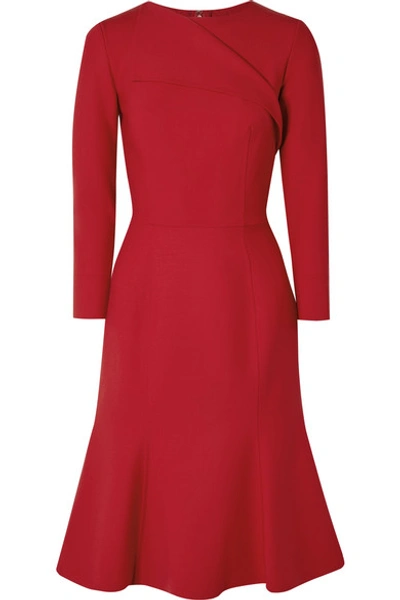 Shop Oscar De La Renta Draped Wool-blend Dress In Red