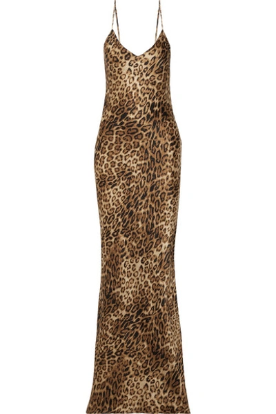 Shop Nili Lotan Leopard-print Silk-satin Maxi Dress In Brown
