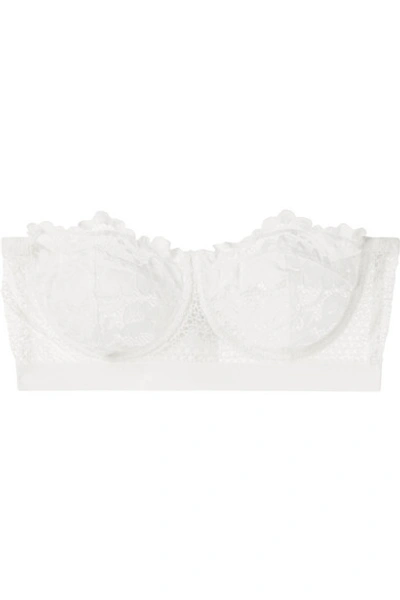Shop Else Petunia Stretch-mesh And Corded Lace Underwired Strapless Balconette Bra In Ivory