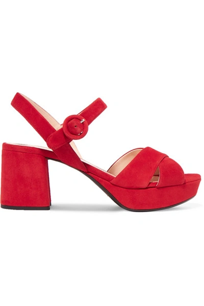Shop Prada 65 Suede Platform Sandals In Red