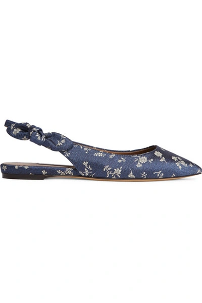 Shop Tabitha Simmons Rise Bow-embellished Floral-jacquard Slingback Flats In Navy