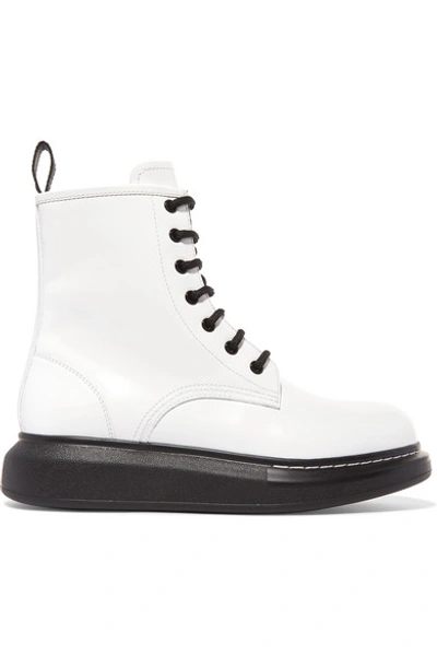 Shop Alexander Mcqueen Glossed-leather Exaggerated-sole Ankle Boots In White