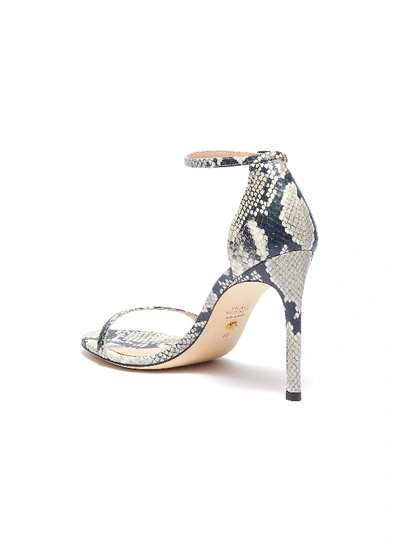 Shop Stuart Weitzman 'nudistsong' Ankle Strap Snake Embossed Leather Sandals In Animal Print