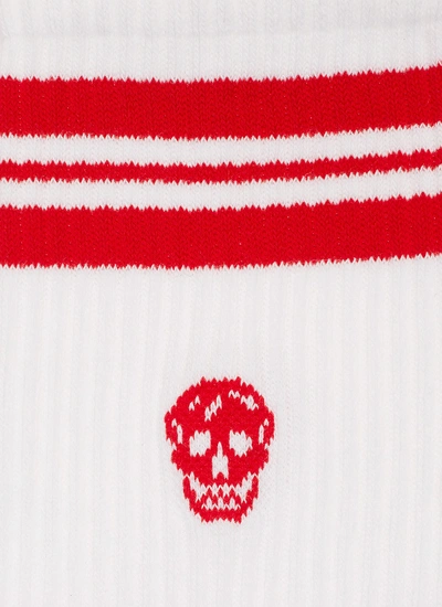 Shop Alexander Mcqueen Stripe Skull Socks In White / Red