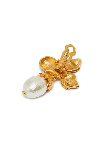 Shop Oscar De La Renta Swarovski Crystal Faux Pearl Drop Clip Earrings In Metallic