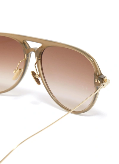 Shop Linda Farrow Metal Temple Acetate Aviator Sunglasses In Gradient Brown