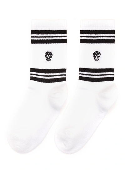 Shop Alexander Mcqueen Stripe Skull Socks In White / Black