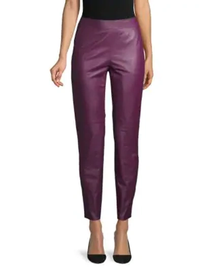 Shop Escada Lunana Cropped Leather Pants In Purple