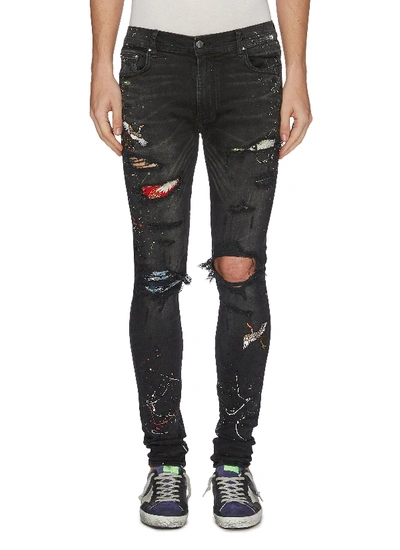 Shop Amiri 'art Patch' Colourblock Ripped Skinny Jeans