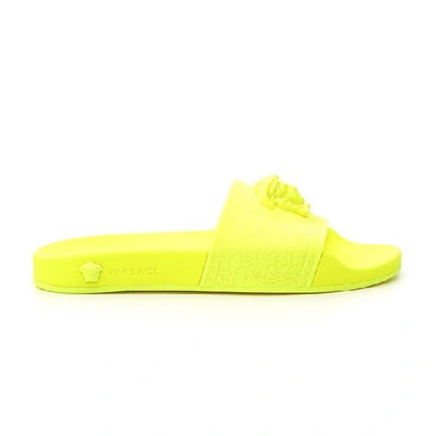 Shop Versace Medusa Pool Slides In Giallo Fluo