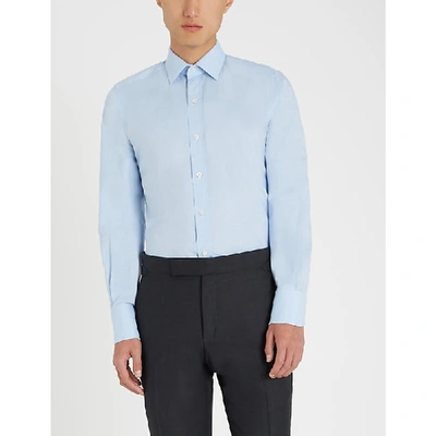Shop Tom Ford Checked Slim-fit Cotton Shirt In Blue