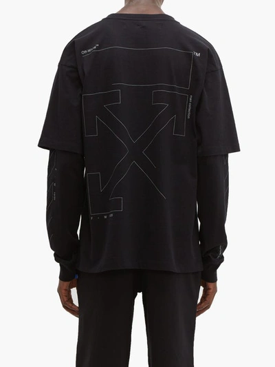 Off-white Unfinished Logo Layered Sleeve Cotton T Shirt In Black Silver |  ModeSens