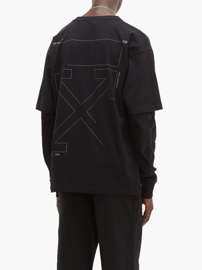 Off-white Unfinished Logo Layered Sleeve Cotton T Shirt In Black Silver |  ModeSens