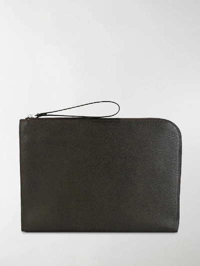 Shop Valextra Large Zipped Clutch In Brown