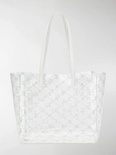 Shop Stella Mccartney Transparent Logo Print Pvc Tote Bag In White