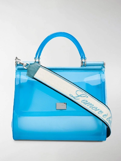 Shop Dolce & Gabbana Semi-transparent Sicily Tote Bag In Blue