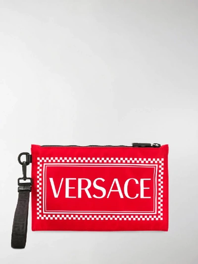 Shop Versace Red Logo Print Pouch Bag