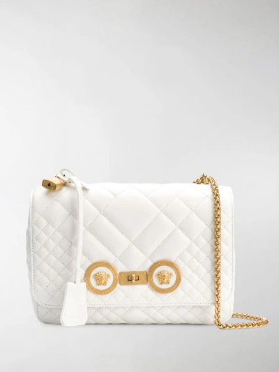 Shop Versace White Quilted Chain Shoulder Bag