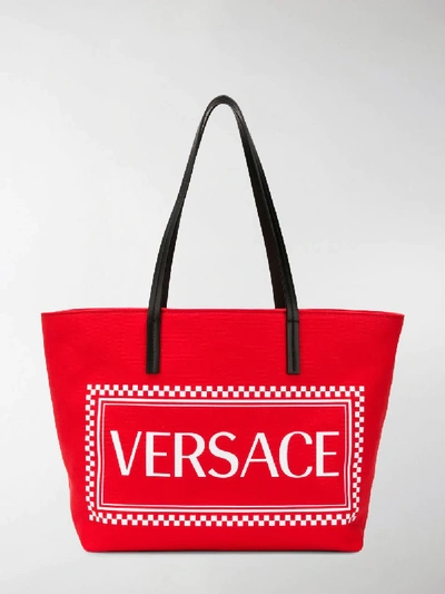 Shop Versace Logo Tote In Red
