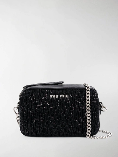 Shop Miu Miu Sequin Shoulder Bag In Black