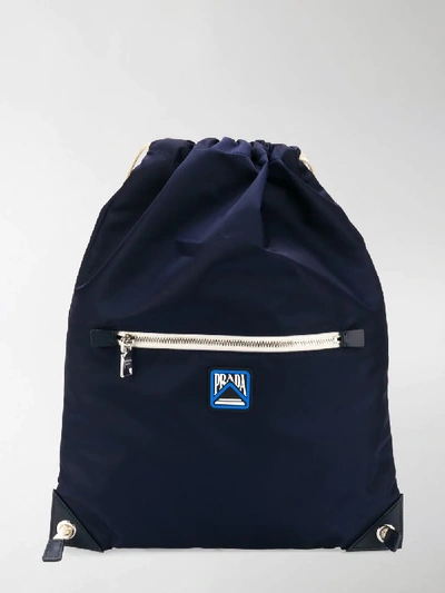 Shop Prada Drawstring Backpack In Blue