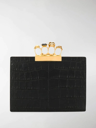 Shop Alexander Mcqueen Croco Embossed Clutch In Black