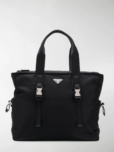 Shop Prada Fabric Tote Bag In Black