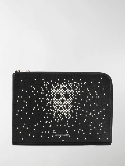 Shop Alexander Mcqueen Crystal Skull Pouch In Black