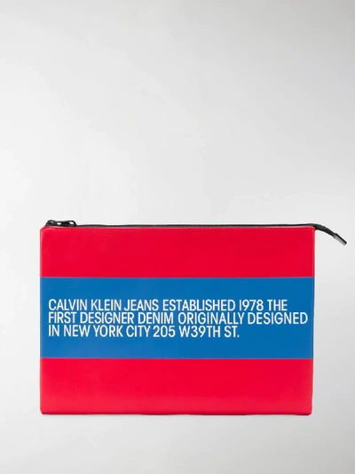 Shop Calvin Klein Jeans Est.1978 1978 Logo Striped Pouch In Red