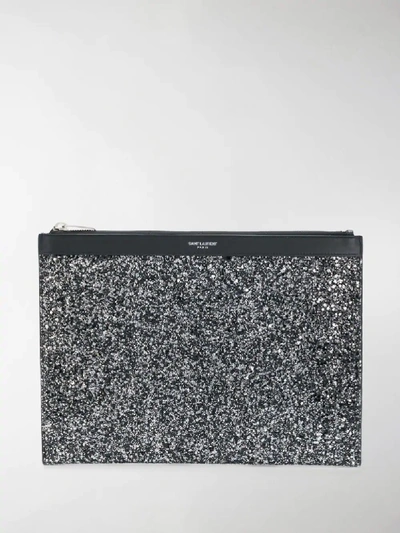 Shop Saint Laurent Glitter Tablet Case In Black