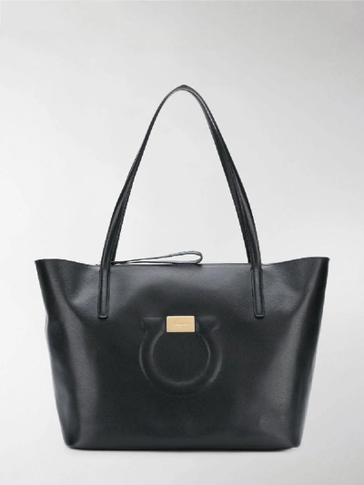 Shop Ferragamo Gancio Textured Tote Bag In Black