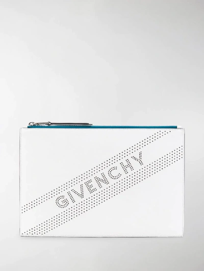 Shop Givenchy Perforated Logo Medium Clutch Bag In White