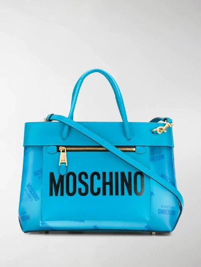 Shop Moschino Small Logo Tote Bag In Blue