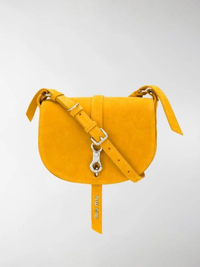 Shop Miu Miu Flap Front Shoulder Bag In Yellow