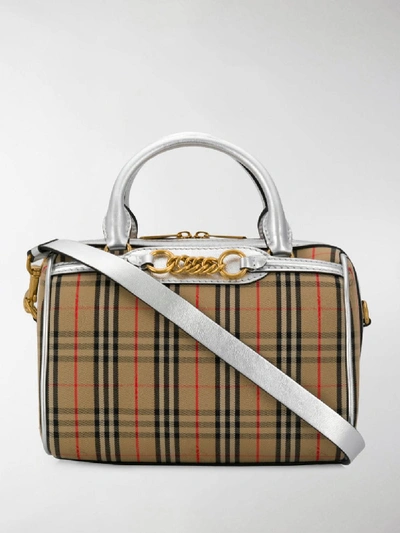 Shop Burberry The Small 1983 Check Link Bowling Bag In Silver