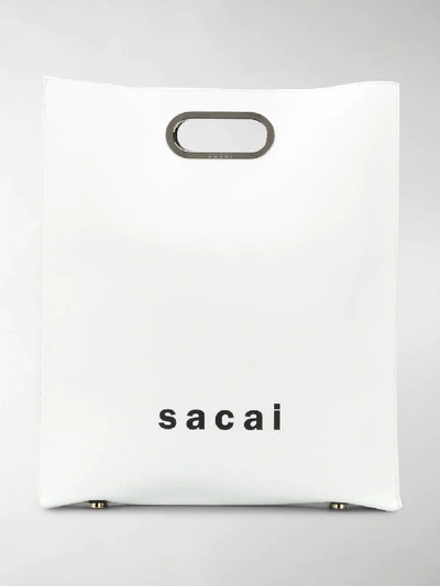 Shop Sacai Logo Print Shopper Bag In White