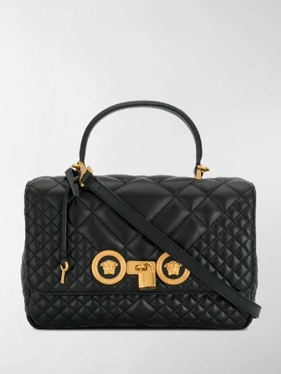 Shop Versace Quilted Icon Shoulder Bag In Black