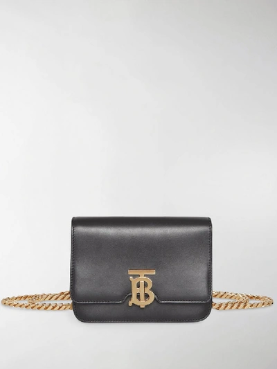 Shop Burberry Leather Belted Tb Bag In Black