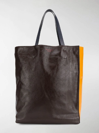 Shop Marni Colourblock Tote Bag In Brown