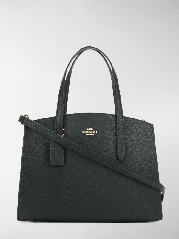 Coach Charlie Polished Pebbled Leather Carryall Tote Bag In Black ...