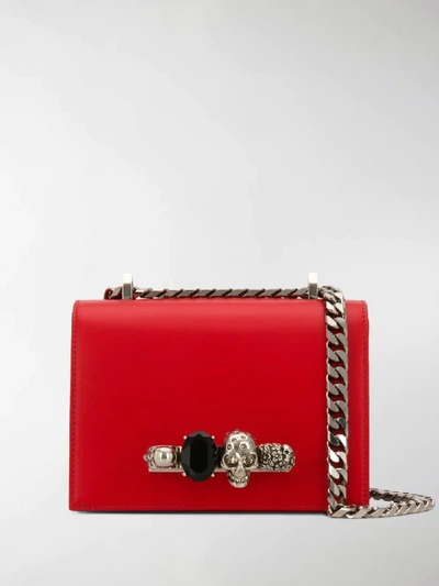 Shop Alexander Mcqueen Small Jewelled Satchel Bag In Red